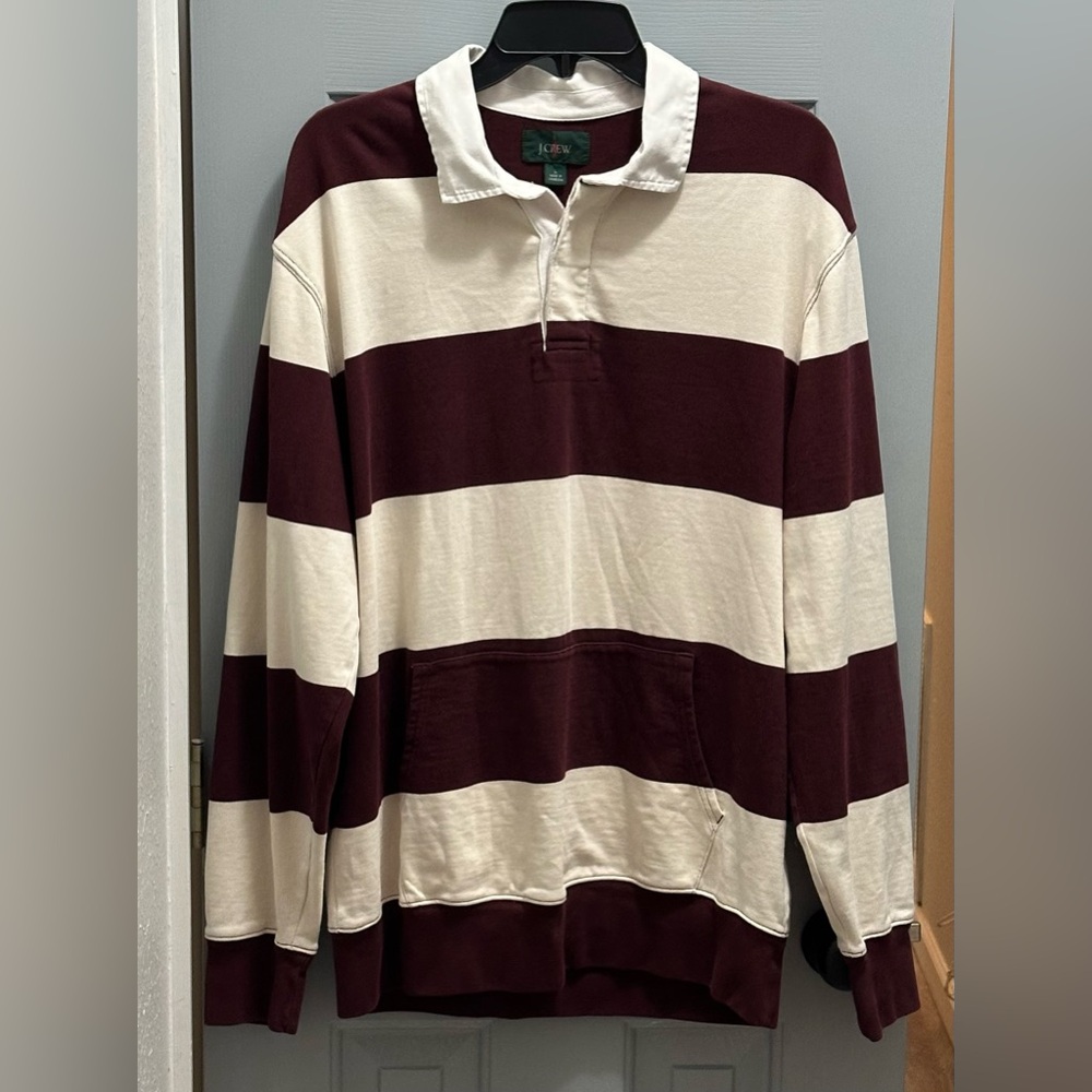 J. Crew Burgundy and Cream Rugby Polo